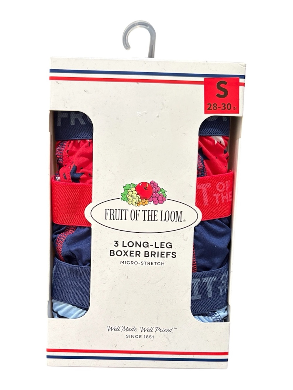 Fruit of the Loom Men’s 3-Pack Long-Leg Boxer Briefs – Navy & Red